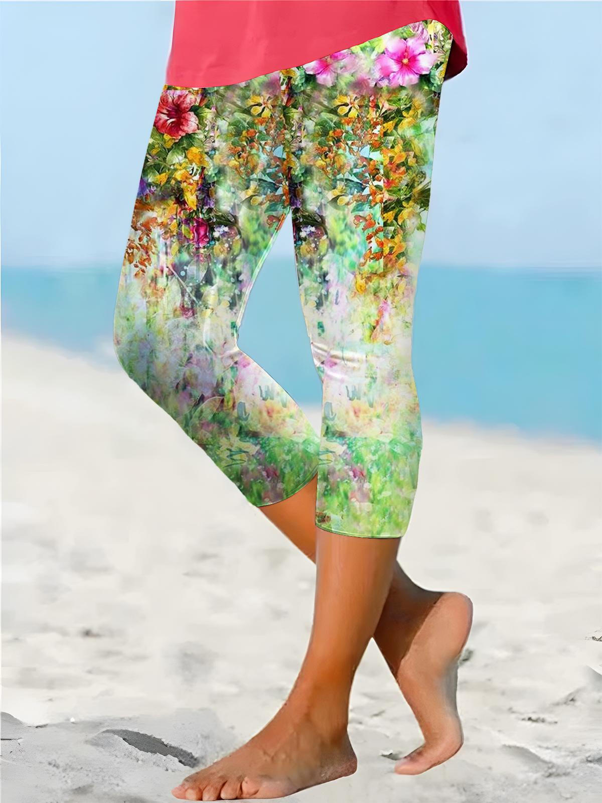 Women's Watercolor Floral Print Leggings