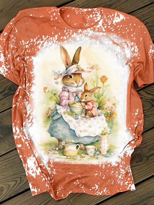 Vintage Bunny Print Crew Neck T-shirt