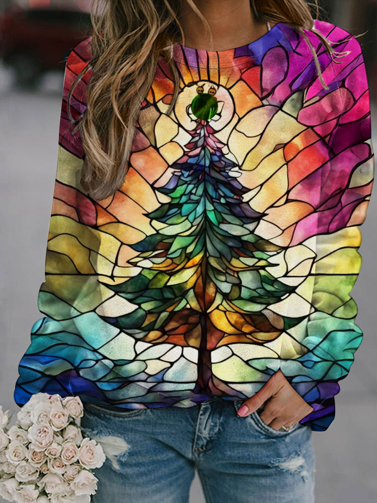 Women's Christmas Tree Print Long Sleeve Top