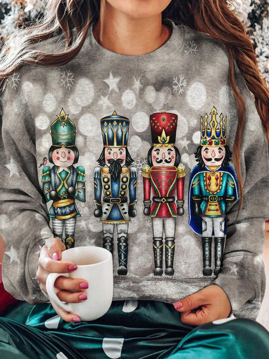 Four Soldier Nutcrackers Printed Long Sleeve Casual Top