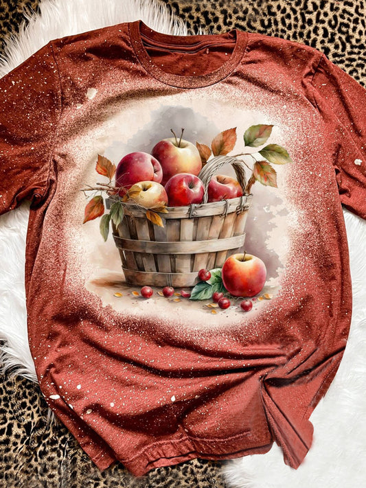 Apple Print Tie Dye Crew Neck Top