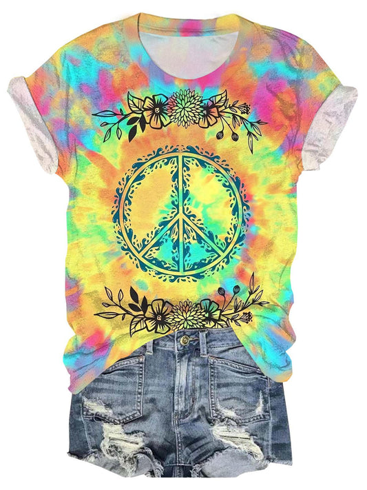 Tie Dye Hippie Print Crew Neck T-shirt