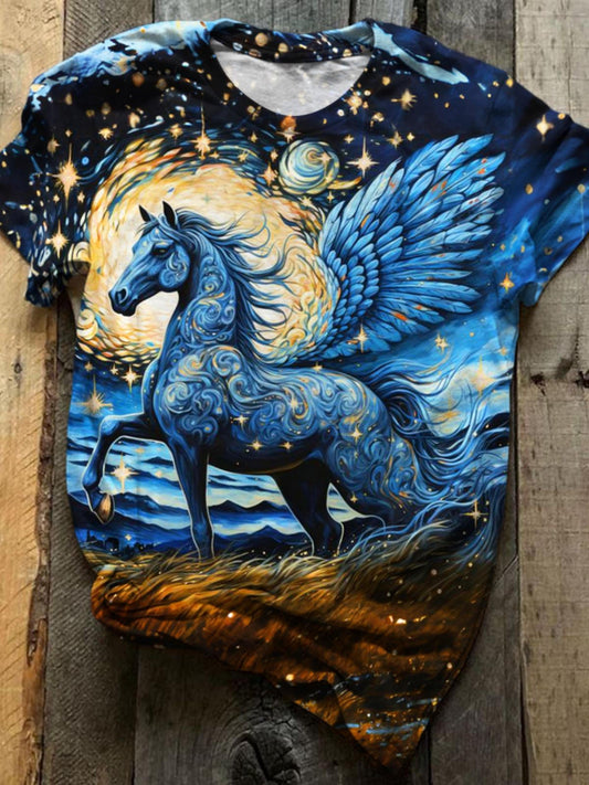 Flying Night Horse Crew Neck T-shirt