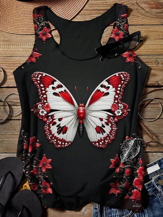 Women's Butterfly Flowers Crew Neck Tank Top