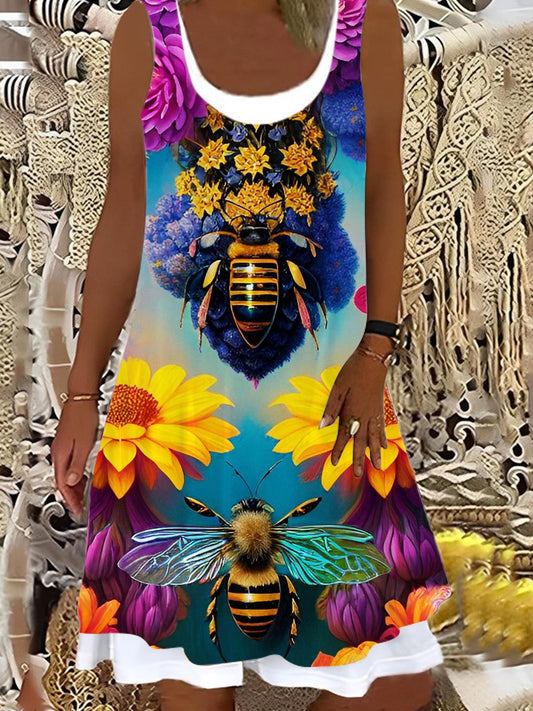 Bee Flower Ladies False Two Dress