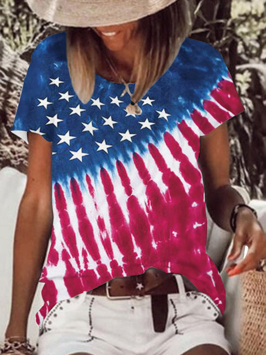 Red White Blue Tie Dye Crew Neck T-shirt