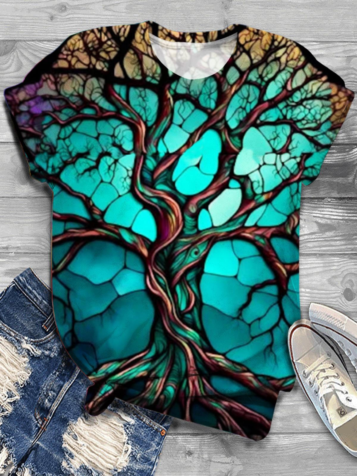 Tree of Life Print Short Sleeve Top