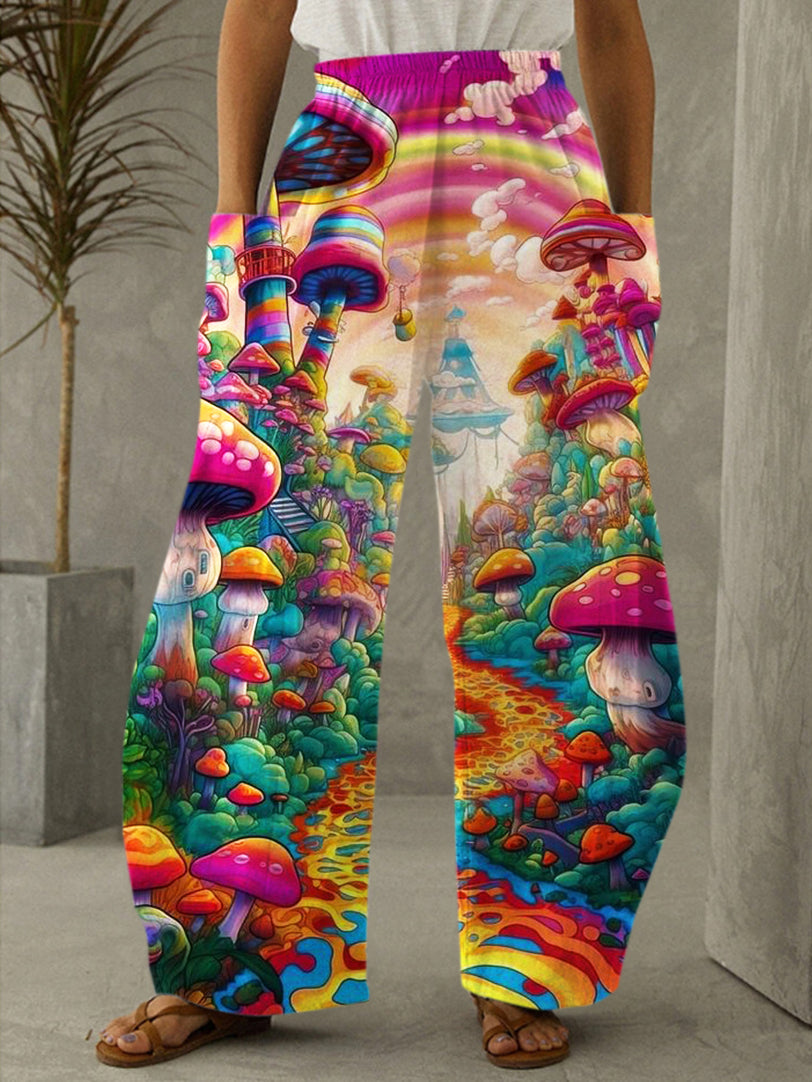 Women's Hippie Mushroom Print Casual Pants