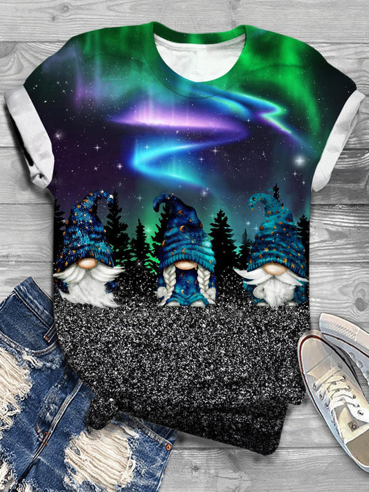 Green Aurora Gnomes Crew Neck T-shirt