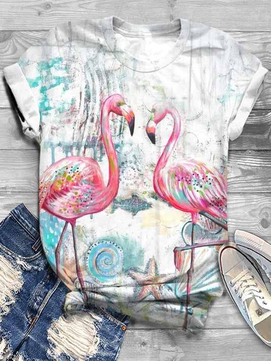 Flamingo Print Crew Neck T-shirt