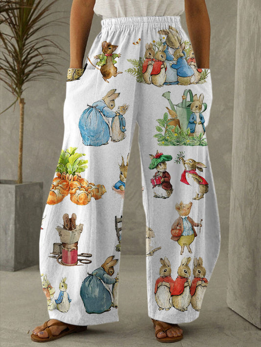 Easter Bunny Print Casual Pants