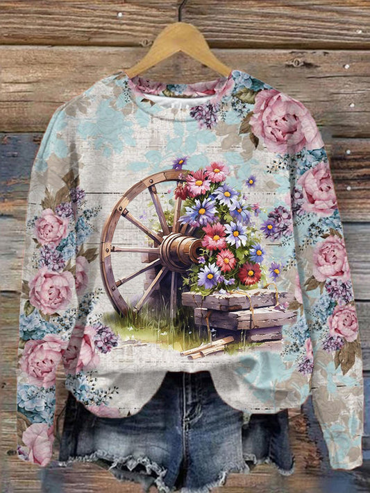 Women's Floral Vintage Print Long Sleeve Top