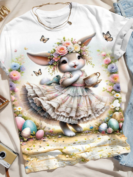 Floral Egg Bunny Crew Neck T-shirt