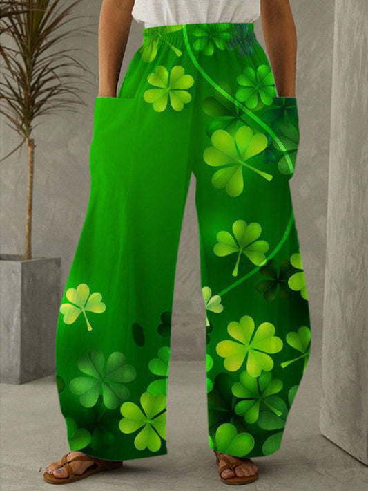 Women's Four Leaf Clover Print Casual Pants