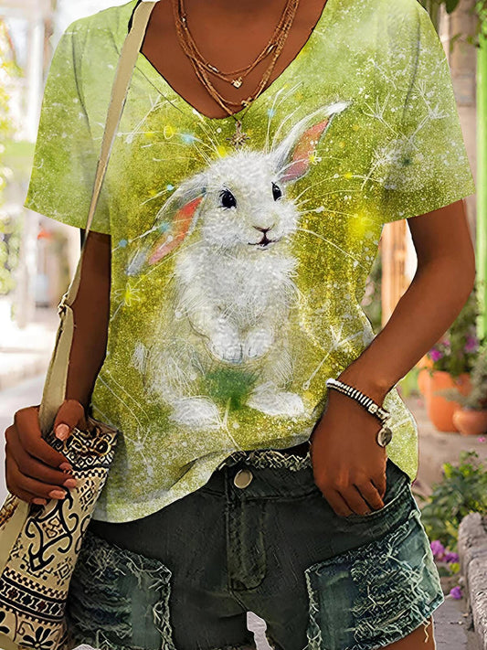 Rabbit V-Neck Short Sleeve T-Shirt