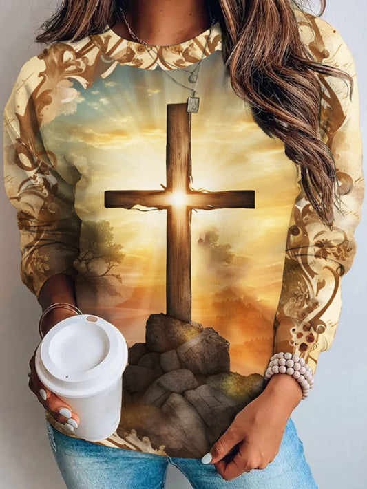 Faith Cross Print Long Sleeve Top