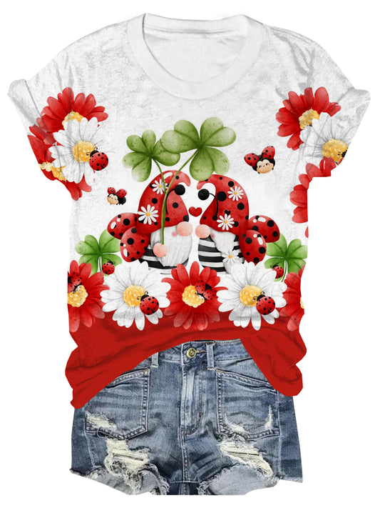 Daisy Ladybug Gnomes Crew Neck T-shirt