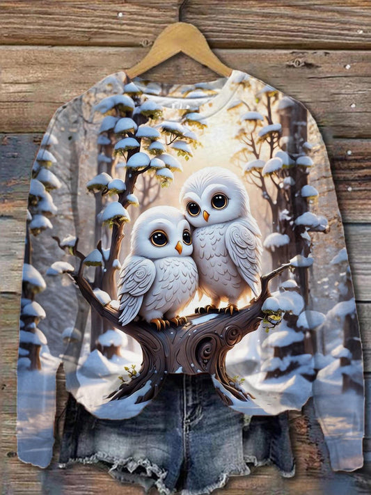 Snow White Owls Long Sleeve Top