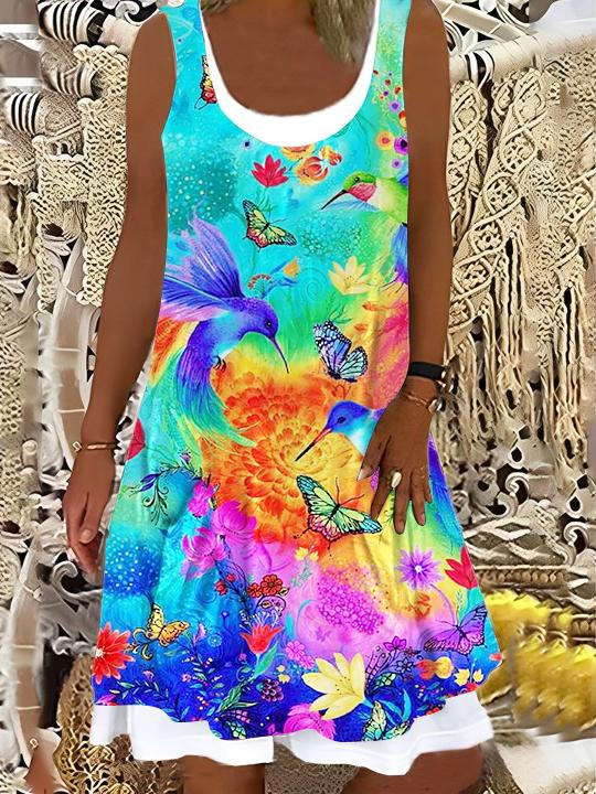 Hummingbird Whirlwind Print Dress