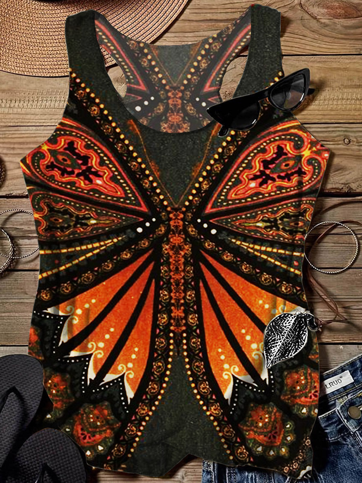 New Vintage Butterfly Printed Casual Tank Top