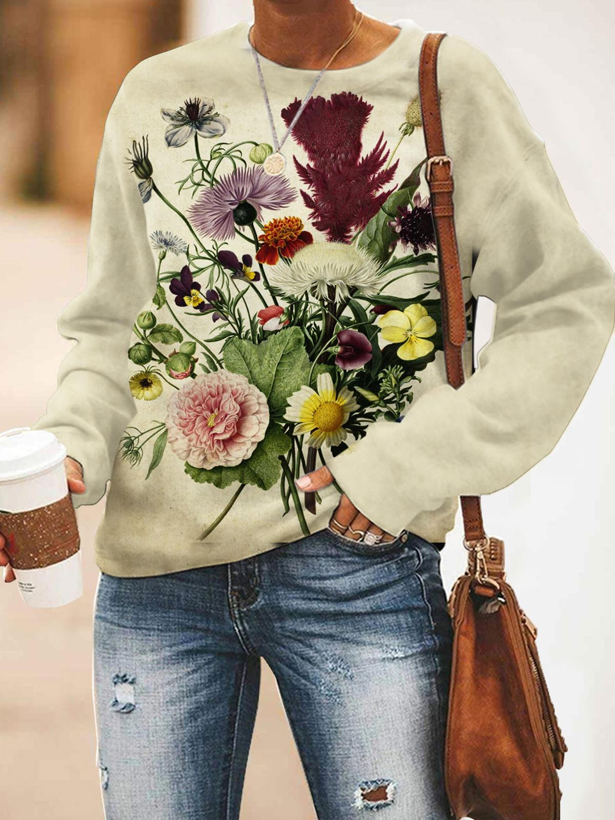 Women's Retro Floral Print Long Sleeve Top