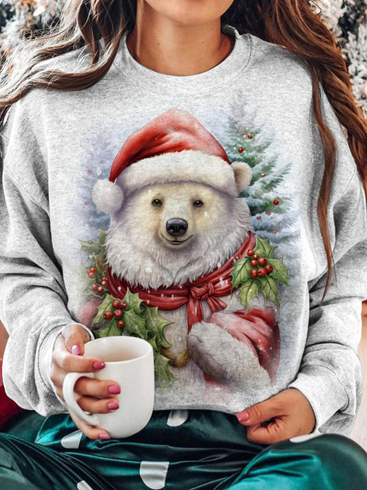 Christmas Bear Print Long Sleeve Top