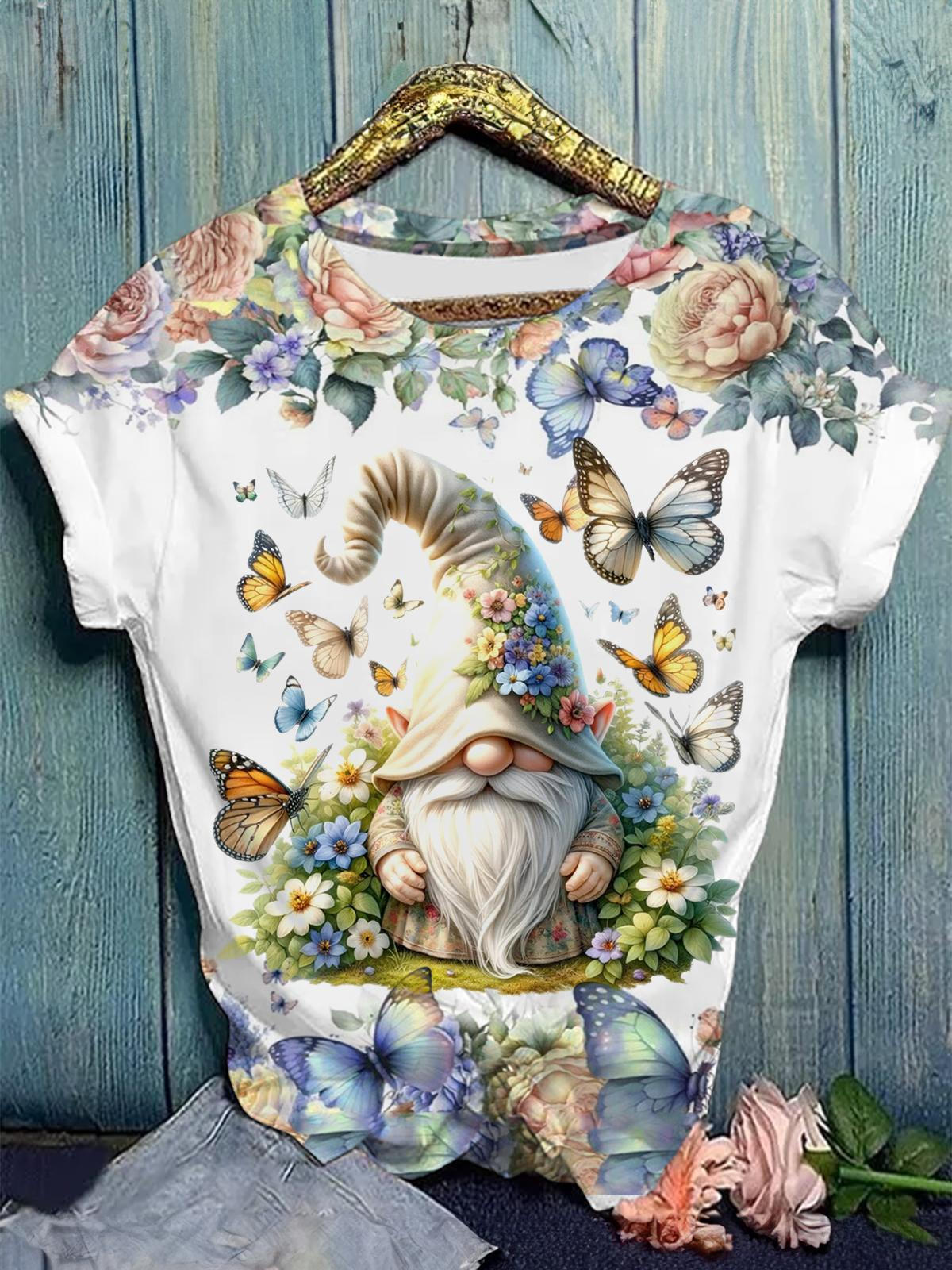 Butterflies Gnome Crew Neck T-shirt