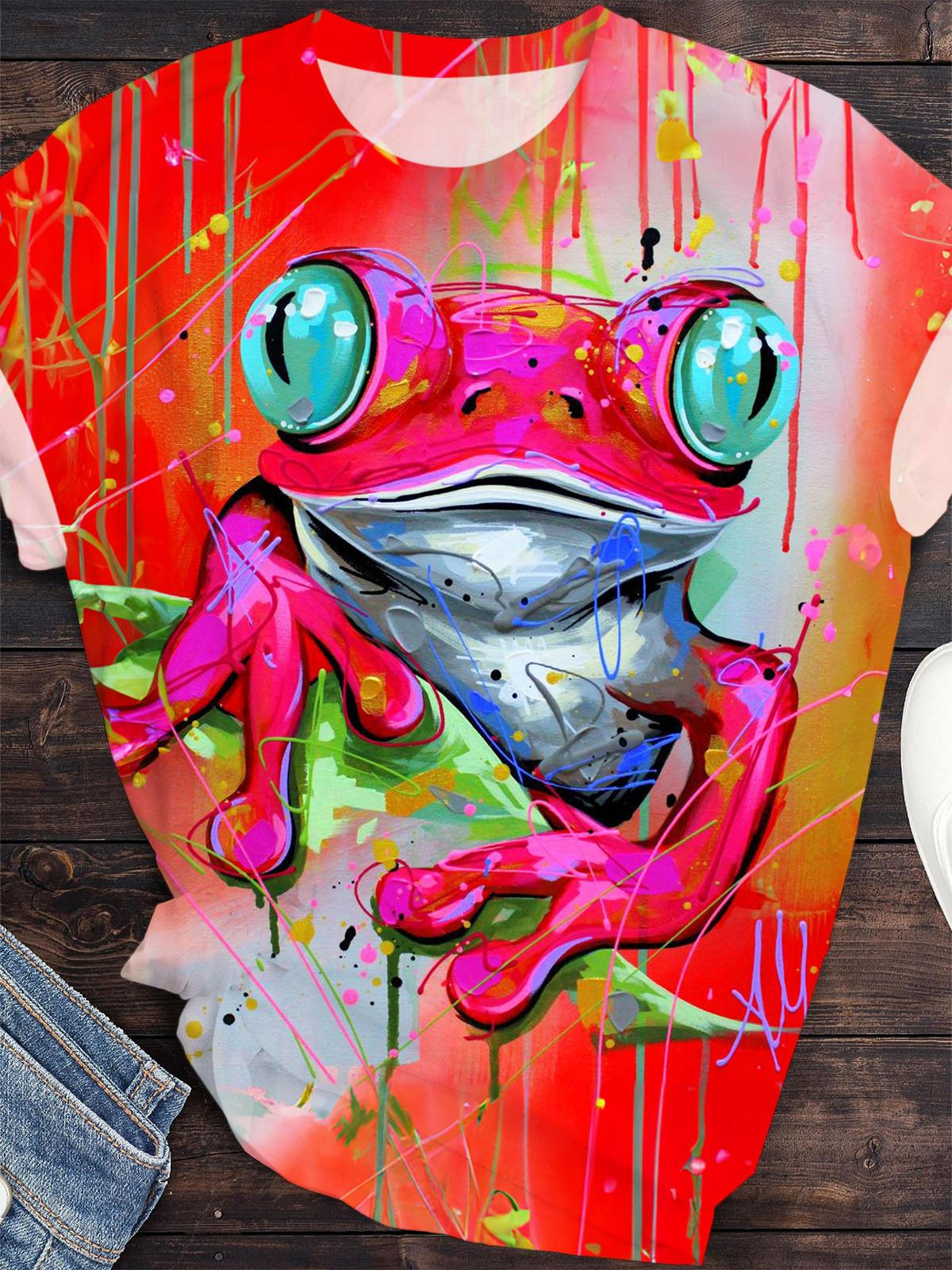 Graffiti Pink Frog Crew Neck T-shirt