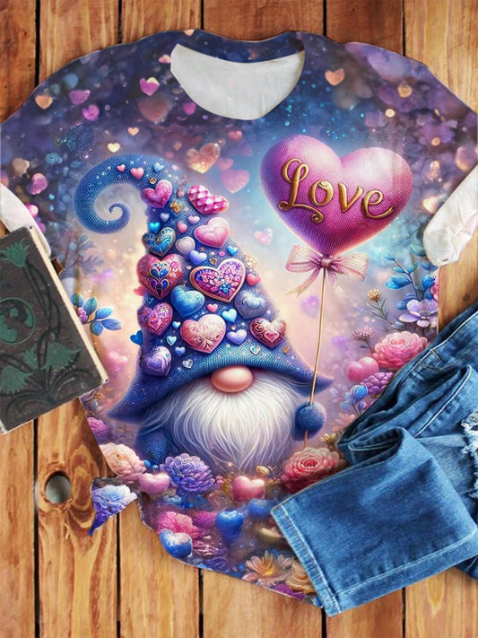 Purple Love Gnome Crew Neck T-shirt