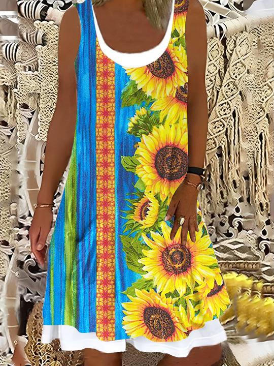 Women's Sunflower Ethnic Print Dress