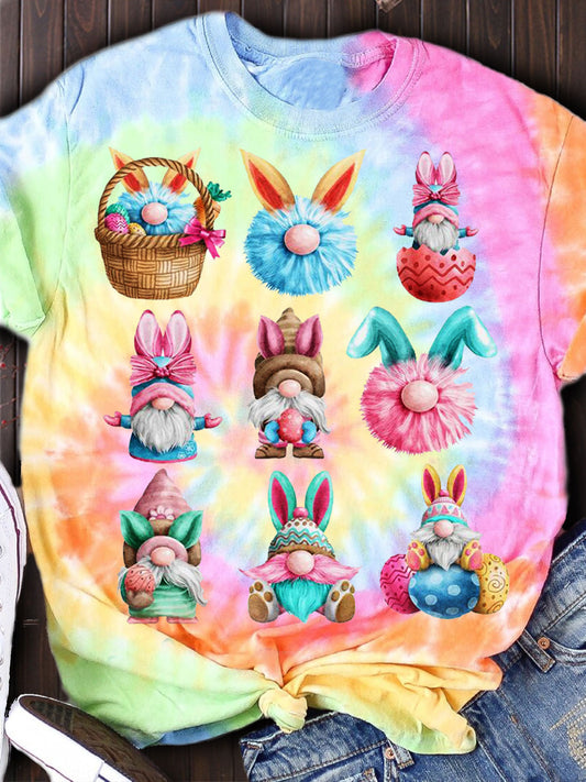 Easter Gnome Print Tie Dye Top