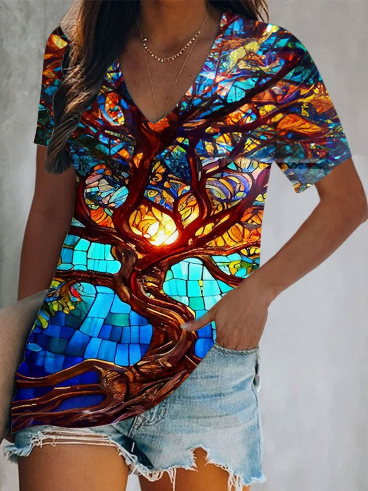 Tree of Life Print Short Sleeve Top